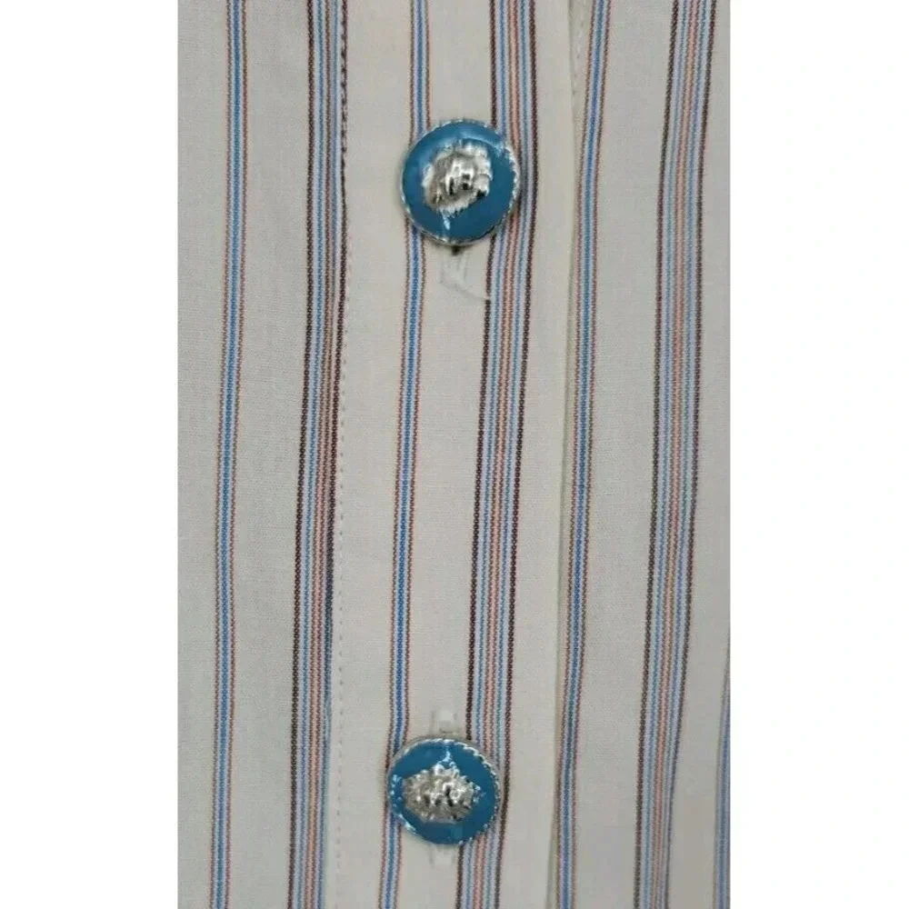 BURU Pink Label Long Sleeve Shirtdress Ivory Ticking Stripe Maxi Dress Med $330 - Picture 10 of 10